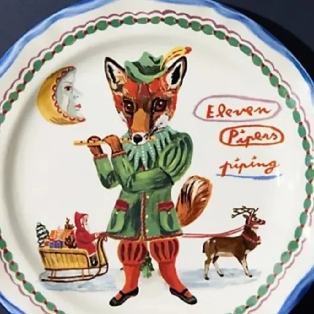 Anthropologie Nathalie Lete  Dessert  Plate 12 Days Christmas Pipers  Piping